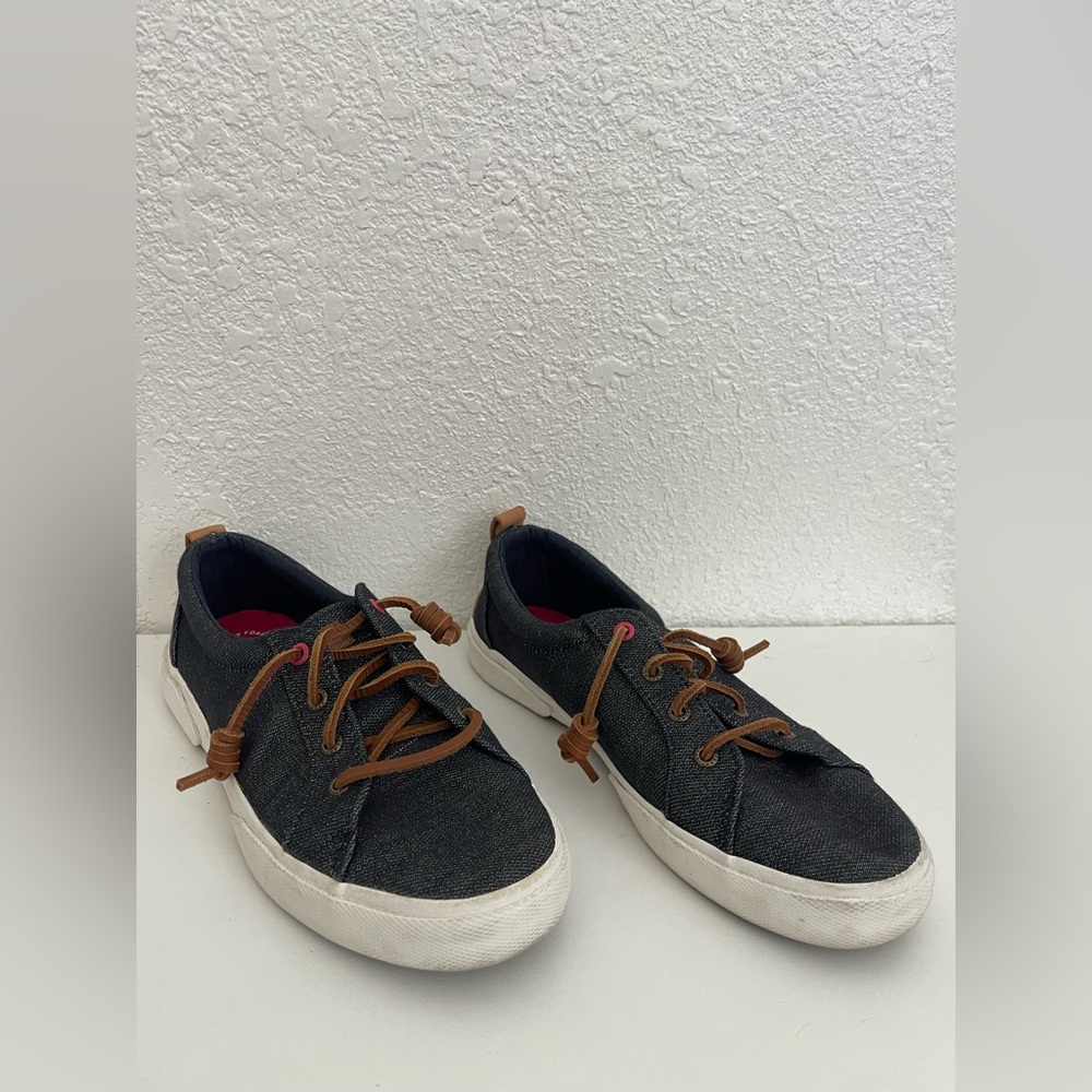 Sperry navy denim Sneakers with Brown Accents
